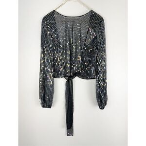 NWT ASOS Women's Sequin Embellishment Tie Wrap Front Cropped Cardigan Size 12